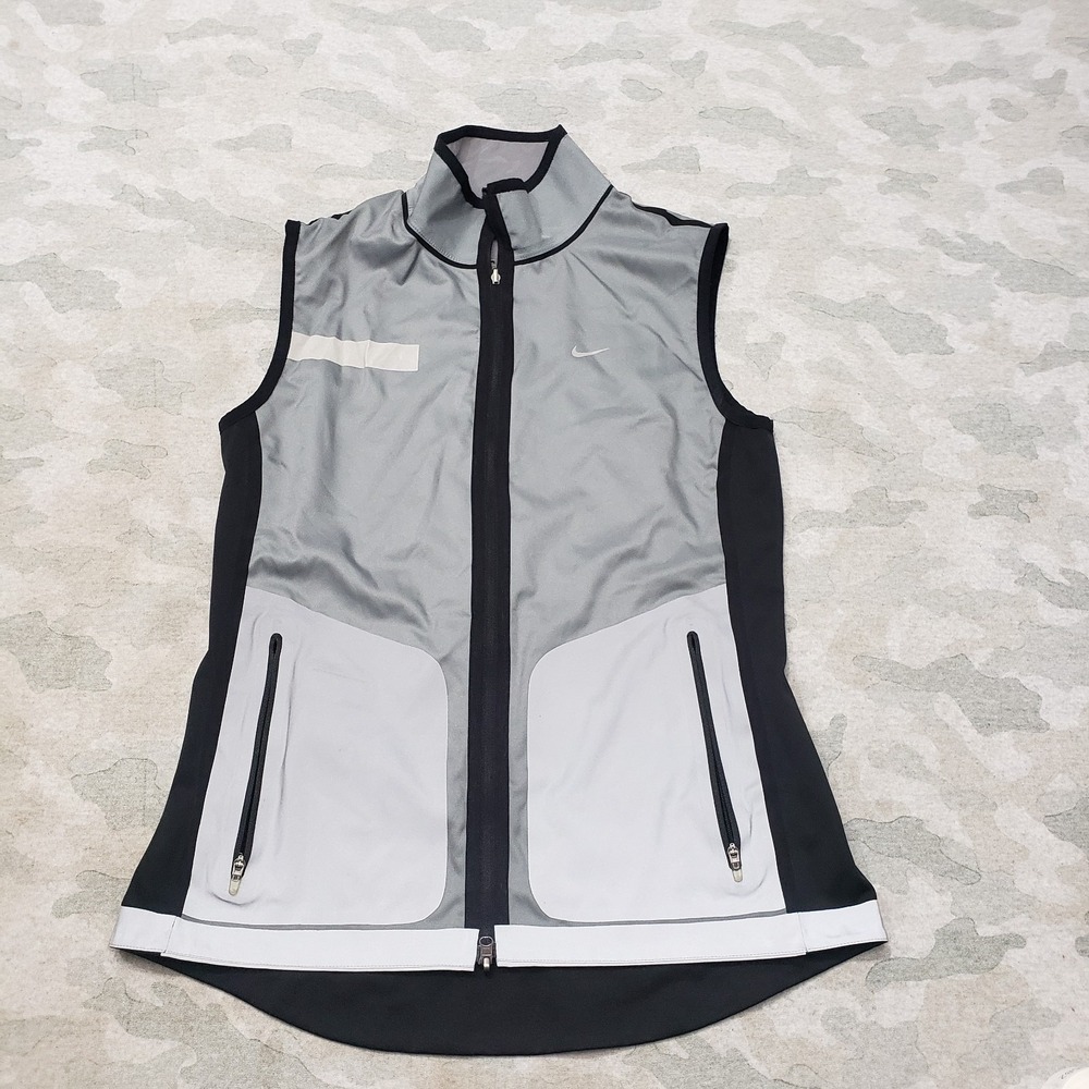 Nike Flash Vest Womens Small Gray Full Zip Sleeveless Reversible Reflective